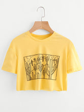 Load image into Gallery viewer, Cactus Print Crop Tee