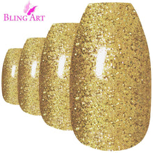 Load image into Gallery viewer, False Nails by Bling Art Gold Gel Ballerina Coffin