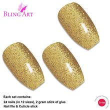 Load image into Gallery viewer, False Nails by Bling Art Gold Gel Ballerina Coffin