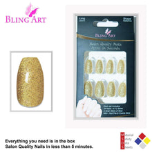 Load image into Gallery viewer, False Nails by Bling Art Gold Gel Ballerina Coffin