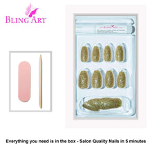 Load image into Gallery viewer, False Nails by Bling Art Gold Gel Ballerina Coffin