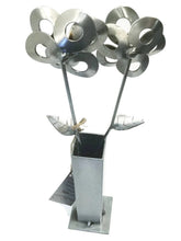 Load image into Gallery viewer, Two Metal Flowers and Vase, Steel Flowers and