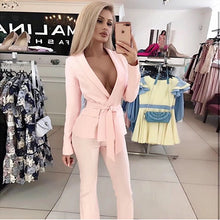 Load image into Gallery viewer, 2019 new fashion red white women set sexy long-sleeved jacket &amp; pants 2 pieces two-piece casual party office pants suit set