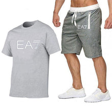Load image into Gallery viewer, 2019 Train Graphic Series Print Fashion For Men New EA7 white Short Sleeve Men Tracksuits Set Male T-shirt fashion Clothing