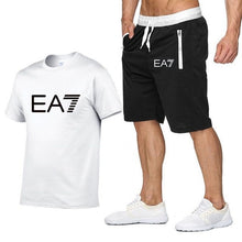 Load image into Gallery viewer, 2019 Train Graphic Series Print Fashion For Men New EA7 white Short Sleeve Men Tracksuits Set Male T-shirt fashion Clothing
