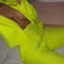 Load image into Gallery viewer, Simenual Neon Fashion Women's Suit Slim Sashes Cropped Blazer And Pants Outfits Casual Autumn 2019 Ladies Suits Set 2 Pieces New