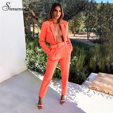 Load image into Gallery viewer, Simenual Neon Fashion Women's Suit Slim Sashes Cropped Blazer And Pants Outfits Casual Autumn 2019 Ladies Suits Set 2 Pieces New