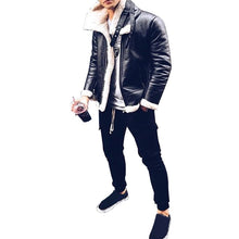 Load image into Gallery viewer, Fashion men's leather jacket Autumn Winter New mens Plus velvet lining warm PU coat male Solid color zipper Cardigan outwear Top