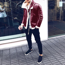 Load image into Gallery viewer, Fashion men's leather jacket Autumn Winter New mens Plus velvet lining warm PU coat male Solid color zipper Cardigan outwear Top