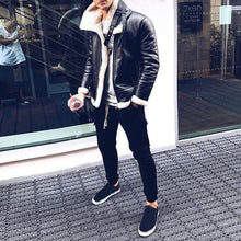 Load image into Gallery viewer, Fashion men's leather jacket Autumn Winter New mens Plus velvet lining warm PU coat male Solid color zipper Cardigan outwear Top