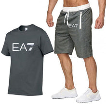 Load image into Gallery viewer, 2019 Train Graphic Series Print Fashion For Men New EA7 white Short Sleeve Men Tracksuits Set Male T-shirt fashion Clothing