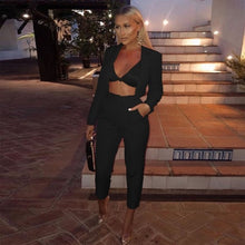 Load image into Gallery viewer, Simenual Neon Fashion Women's Suit Slim Sashes Cropped Blazer And Pants Outfits Casual Autumn 2019 Ladies Suits Set 2 Pieces New