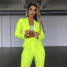 Load image into Gallery viewer, Nibber neon color thin coat cardigan pantalon femme 2two pieces suits womens 2019 autumn winter office ladies street casual sets