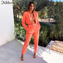 Load image into Gallery viewer, Nibber neon color thin coat cardigan pantalon femme 2two pieces suits womens 2019 autumn winter office ladies street casual sets