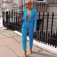 Load image into Gallery viewer, Nibber neon color thin coat cardigan pantalon femme 2two pieces suits womens 2019 autumn winter office ladies street casual sets