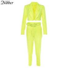 Load image into Gallery viewer, Nibber neon color thin coat cardigan pantalon femme 2two pieces suits womens 2019 autumn winter office ladies street casual sets