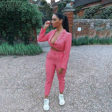 Load image into Gallery viewer, Nibber neon color thin coat cardigan pantalon femme 2two pieces suits womens 2019 autumn winter office ladies street casual sets