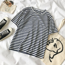 Load image into Gallery viewer, 2 piece set women Summer Pants Set Women Striped T-shirt + Fashion Overall White Khaki Pants Outfits For Women Casual plus size