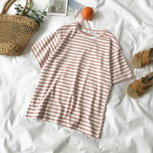 Load image into Gallery viewer, 2 piece set women Summer Pants Set Women Striped T-shirt + Fashion Overall White Khaki Pants Outfits For Women Casual plus size