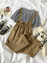 Load image into Gallery viewer, 2 piece set women Summer Pants Set Women Striped T-shirt + Fashion Overall White Khaki Pants Outfits For Women Casual plus size