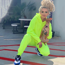 Load image into Gallery viewer, Neon Green Solid Tracksuit Women Set Casual Outfit Cute Two Pieces Set Pants Suit Long Sleeve Clothing Set Streetwear Femme