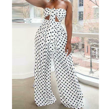 Load image into Gallery viewer, 2PCS Women Polka Dot Outfits Jumpsuits Wrap Chest Crop Tops + Wide Leg Long Pants Casual Summer Beach Jumpsuit Romper