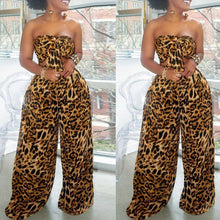 Load image into Gallery viewer, 2PCS Women Polka Dot Outfits Jumpsuits Wrap Chest Crop Tops + Wide Leg Long Pants Casual Summer Beach Jumpsuit Romper