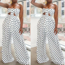 Load image into Gallery viewer, 2PCS Women Polka Dot Outfits Jumpsuits Wrap Chest Crop Tops + Wide Leg Long Pants Casual Summer Beach Jumpsuit Romper