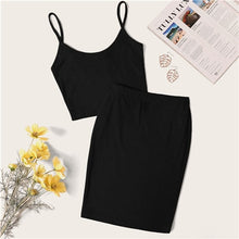 Load image into Gallery viewer, SHEIN Neon Rib-Knit Crop Cami Top And Skinny Skirt Set Sexy Solid Sleeveless 2 Piece Set Spaghetti Strap Women Set