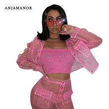 Load image into Gallery viewer, ANJAMANOR Pink Organza Mesh Sexy Two Piece Set Jacket and Skirt Fall 2019 Club Outfits Cute 2 Pcs Matching Sets D58-AC56