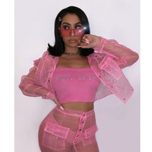 Load image into Gallery viewer, ANJAMANOR Pink Organza Mesh Sexy Two Piece Set Jacket and Skirt Fall 2019 Club Outfits Cute 2 Pcs Matching Sets D58-AC56