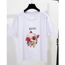 Load image into Gallery viewer, Trytree Summer Women two piece Set Casual Cotton O-Neck Cartoon Print Tops + Shorts Pocket Buckle Fashion Suit Set 2 Piece Set