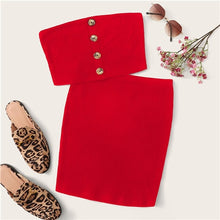 Load image into Gallery viewer, SHEIN Button Front Bandeau Crop Top And Bodycon Skirt Two Piece Set Women Summer Sollid Sleeveless Sexy Matching Sets