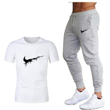 Load image into Gallery viewer, Tide brand LOGO printing men's short-sleeved T-shirt fashion casual loose T-shirt + jogging sports pants 2019 new men's clothing