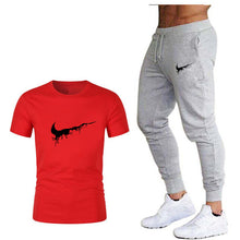 Load image into Gallery viewer, Tide brand LOGO printing men's short-sleeved T-shirt fashion casual loose T-shirt + jogging sports pants 2019 new men's clothing