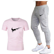 Load image into Gallery viewer, Tide brand LOGO printing men's short-sleeved T-shirt fashion casual loose T-shirt + jogging sports pants 2019 new men's clothing