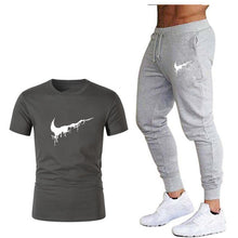 Load image into Gallery viewer, Tide brand LOGO printing men's short-sleeved T-shirt fashion casual loose T-shirt + jogging sports pants 2019 new men's clothing