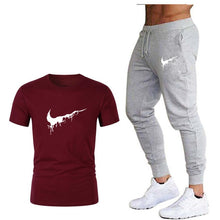 Load image into Gallery viewer, Tide brand LOGO printing men's short-sleeved T-shirt fashion casual loose T-shirt + jogging sports pants 2019 new men's clothing