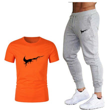 Load image into Gallery viewer, Tide brand LOGO printing men's short-sleeved T-shirt fashion casual loose T-shirt + jogging sports pants 2019 new men's clothing