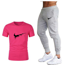 Load image into Gallery viewer, Tide brand LOGO printing men's short-sleeved T-shirt fashion casual loose T-shirt + jogging sports pants 2019 new men's clothing