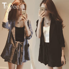 Load image into Gallery viewer, Trytree  summer autumn Women two piece set Casual tops + shorts plus size plaid Top Female Office Suit Set Women's 2 Piece Set