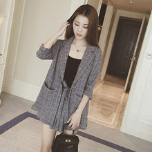 Load image into Gallery viewer, Trytree  summer autumn Women two piece set Casual tops + shorts plus size plaid Top Female Office Suit Set Women's 2 Piece Set