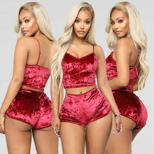 Load image into Gallery viewer, 2 piece Velvet Sleepwear Sexy Spaghetti Strap Velvet Shorts - Pajama Set