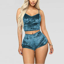 Load image into Gallery viewer, 2 piece Velvet Sleepwear Sexy Spaghetti Strap Velvet Shorts - Pajama Set