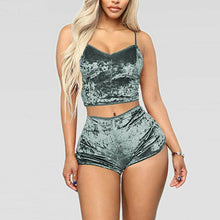 Load image into Gallery viewer, 2 piece Velvet Sleepwear Sexy Spaghetti Strap Velvet Shorts - Pajama Set