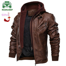 Load image into Gallery viewer, Dropshipping Men's Leather Jacket Men Motorcycle Removable Hood winter coat Men Warm Genuine European size Pu Leather Jackets