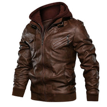 Load image into Gallery viewer, Dropshipping Men's Leather Jacket Men Motorcycle Removable Hood winter coat Men Warm Genuine European size Pu Leather Jackets