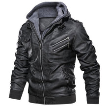 Load image into Gallery viewer, Dropshipping Men's Leather Jacket Men Motorcycle Removable Hood winter coat Men Warm Genuine European size Pu Leather Jackets
