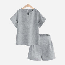 Load image into Gallery viewer, Trytree summer Autumn Women two piece set Casual Polyester tops + short Soild Female Office plus size Suit Set Short Sleeve Sets