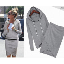 Load image into Gallery viewer, Oufisun Autumn Spring Solid Long Sleeve Hooded Women Two Sets Elegant Causal Elastic Waist Irregular Simple Femme Suit